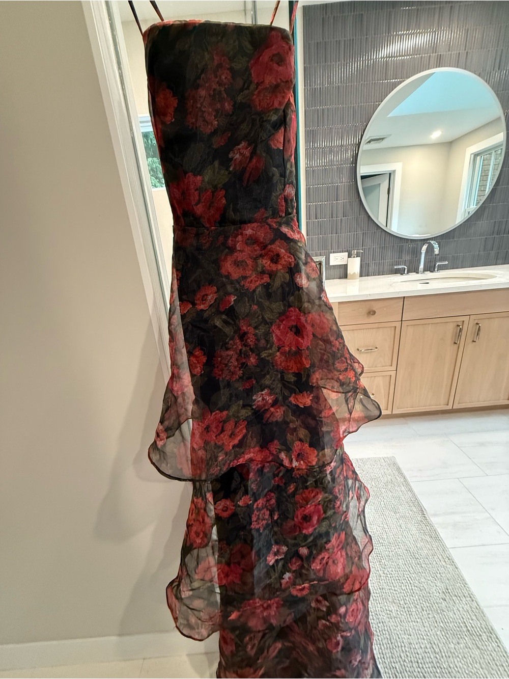 Lulu's Black Dress with Red Floral Accents